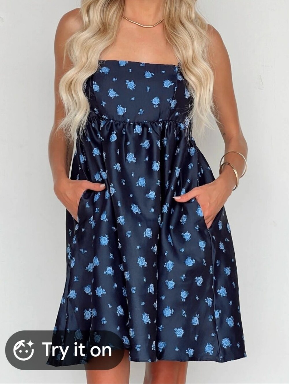 Storia Dark Blue Mini Dress with Light Blue Floral Baby Doll